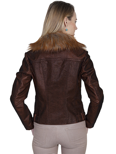 (image for) Ladies Zip Front Faux Fur Leather jacket
